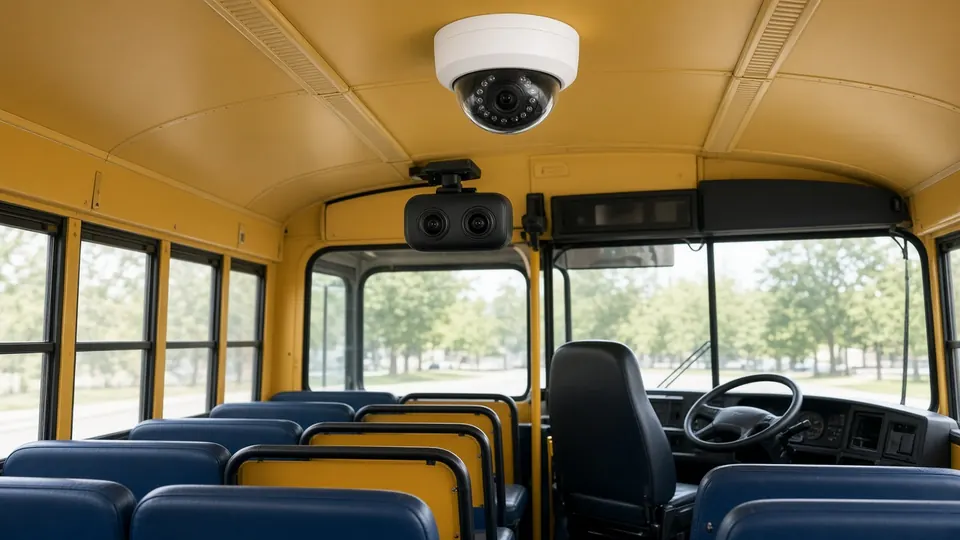 Dome camera and dashcam inside a school bus