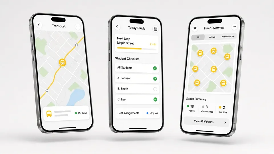 Parent, driver and admin school bus apps
